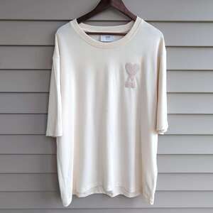 Ami Paris De Coeur Oversized Tee Mens XXL Cream NWT Heart Logo Organic Cotton